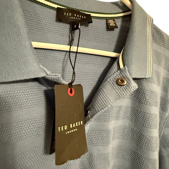 Ted Baker London Men's Sky Blue Long Sleeve Striped Polo Shirt - Size 5 - Picture 2 of 6